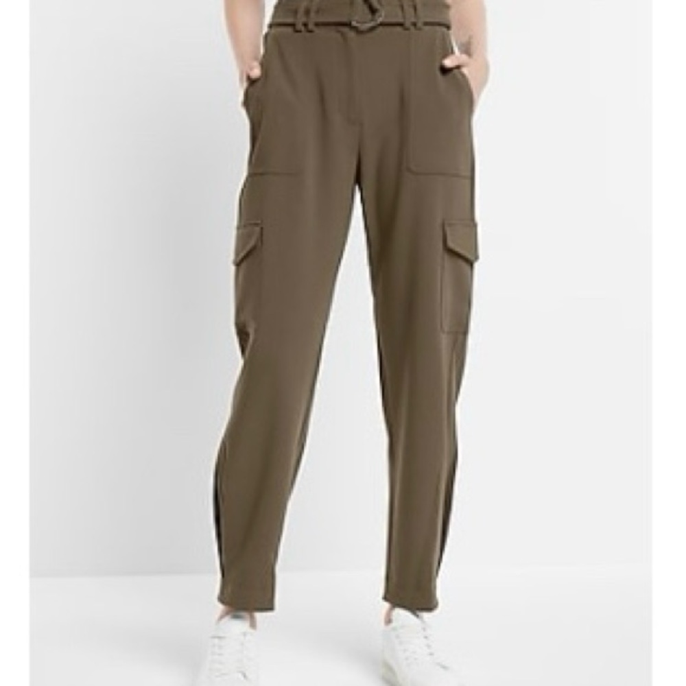 Express Olive Green High Waisted Belted Pants